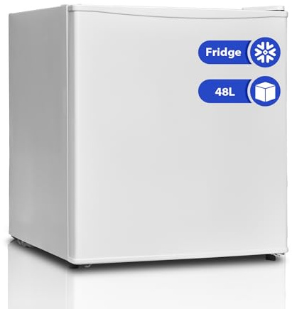 Techomey Kühlschrank 48L, Mini Kühlschrank Weiß, Leise Kühlschrank Klein 39dB, 220V 240V, Minikühlschrank mit Umkehrbare Tür, Minibar für Zimmer, Büro, Wohnungen,Hotel