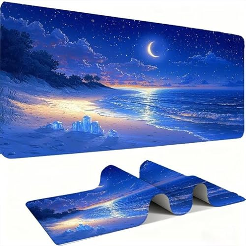 Tapis de Souris AAA XXL 700 x 300 mm Grand Tapis de Bureau Bords Cousus Imperméable Antidérapant,Ordinateur Portable Améliore la précision et la Vitesse. pour Gamer, Ordinateur, PC, hiver Lune w0w1010