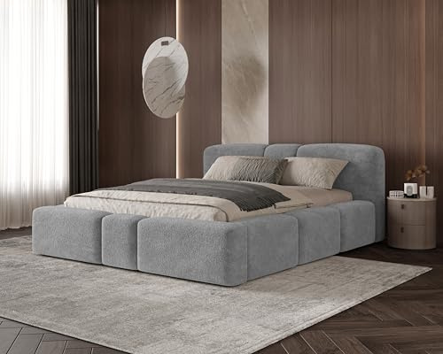 Chilly. Polsterbett Monte - Bett 200x200 cm- Bettkasten und Stauraum - Doppelbett mit Stabilem Metallrahmen - Eleganter Monte-Stoff- Dunkelgrau