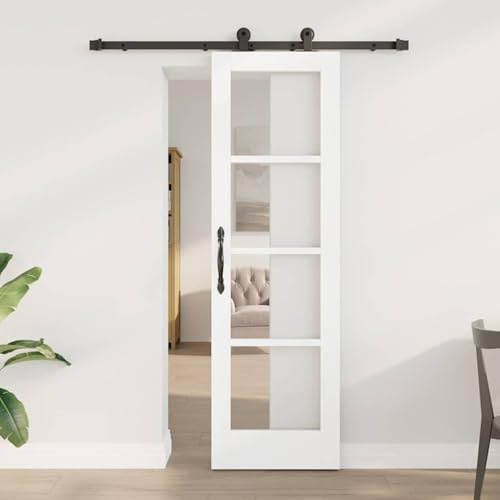 Fecpoo Schiebetür ORKDAL 61 cm Breite × 198,5 cm Höhe aus Kiefernholz und Glas, weiß – minimalistisches Design für Innenräume