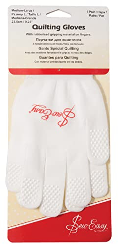 Sew Easy Gants de matelassage - Taille M à L - 23,5 cm - Poignée caoutchoutée - Réduit la fatigue de la main - Coupe élastique - Protection contre les épingles et les aiguilles pour le matelassage et