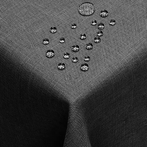 DecoHomeTextil Leinen Optik Farbe Größe wählbar - Eckig 130 x 220 BZW.220x130 BZW. 130x220 cm Grau Anthrazit mit Lotus Effekt Tischdecke mit Fleckschutz Grau Anthrazit TD Eckig
