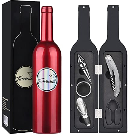 Kato Wine Accessories Gift Set - Kit ouvre-Bouteille de vin, Tire-Bouchon, Anneau Anti-Goutte, Coupe-Capsule, verseur et Bouchon de vin, Cadeau de la Saint-Valentin pour Les Amateurs de vin, Rouge