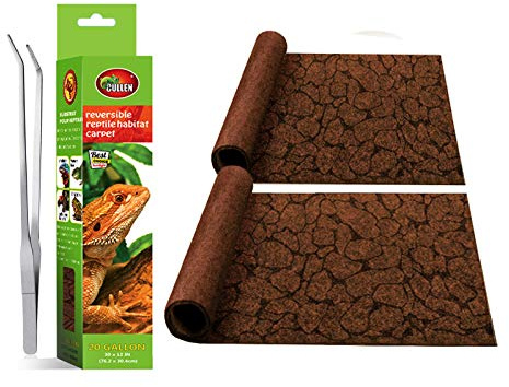 MCLANZOO 2PCS Reptile Carpet 20 Gallon, Pet Terrarium Liner, Reptiles Cage Mat/Substrate for Snakes, Chameleons, Geckos and Bearded Dragon Tank Accessories with Tweezers Feeding Tongs Desert(30*12in)