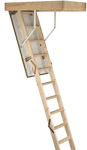 3 Section Timber Folding Loft Ladder Kit – Door Hatch & Frame – 2.8m Floor to Ceiling Max Height – 550mm Swing Clearance – 12 Tread Attic Access Steps/Stairs
