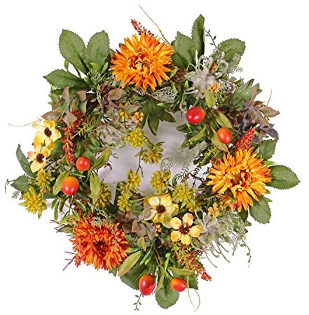 artplants.de Türkranz Herbstkranz Sabine, Gerbera, gelb - orange, Ø 30cm - Künstlicher Kranz