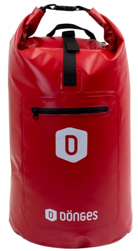 Dönges Seal-D Dry Bag Rucksack 24 L mit Schultergurt & Fronttasche | Wasserdichter Seesack für Kajak, Camping, Wandern, Rafting, Bootfahren, Angeln, Schwimmen | Packsack, Tasche,Beutel, Sack in rot