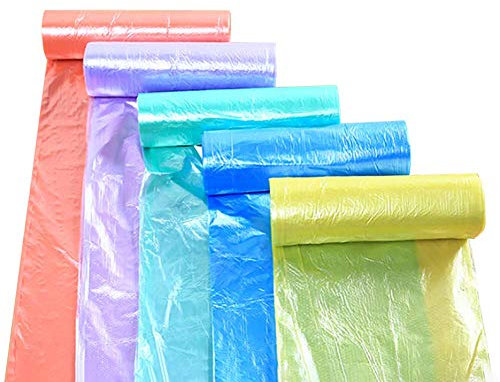 JIHUOO 5 Rolls Trash Bags Rubbish Bag Wastebasket Bags Bin Liners Food Waste Bags Garbage Bags Plastic Bags Colorful