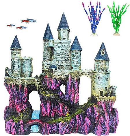 PINVNBY Aquarium-Dekoration aus Harz, Schloss, Treibholz, Schloss, Höhle, Verstecke, Zubehör (lila)