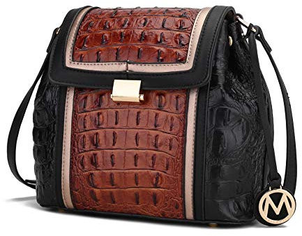 MKF Crossbody Bag für Damen - PU Leder Pocketbook Handtasche - Designer Side Messenger Purse Shoulder Crossover, Jamilah Black,