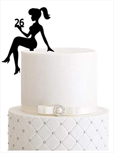 Girl, birthday, Tortenfigur, Cake Topper, Mädchengeburtstag, sweet 16, sweet 18, Zahl, TopperZahl, Geburtstag, Geburtstagsdeko, Dekoration (Schwarz, 26)