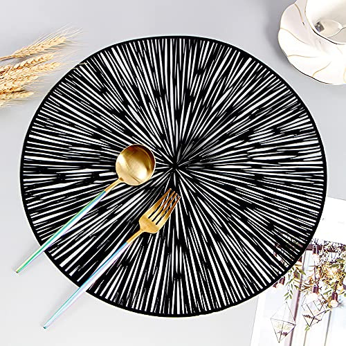 ​Hosoncovy Runde Feuerwerk-dekorative Platzsets, PVC, hohl, hitzebeständig, rutschfest, Esstisch-Platzsets für Zuhause, Küche (schwarz), 4 Stück