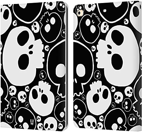 Head Case Designs Blanco Calavera de Jazzy Carcasa de Cuero Tipo Libro Compatible con Apple iPad 9.7 2017 / iPad 9.7 2018