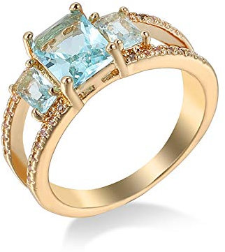 Homxi Hochzeitsring Damen,Rechteck HellBlau Zirkonia Ring für Damen Vergoldet Gold Hellblau Größe 57(18.1)