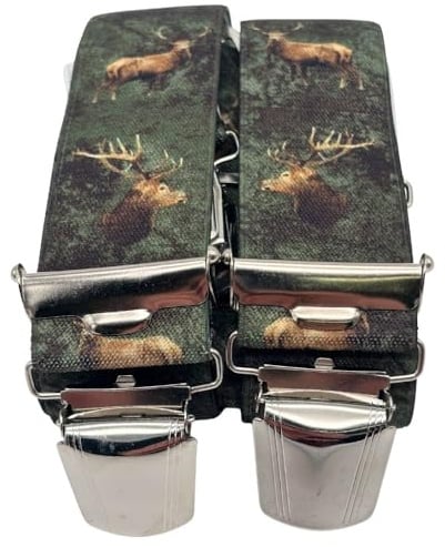 EDERER Hosenträger Herren – Hirsch-Motiv – 3,5 cm breit, verstellbar 65–125 cm - X-Form – robuste Clips & hoher Komfort – ideal für Jagd, Outdoor, Arbeit & als stilvolles Geschenk G-018