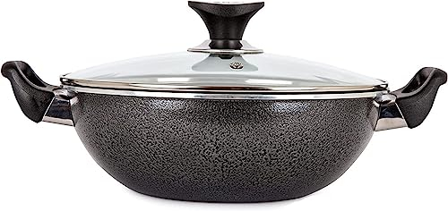 AM HOME AND KITCHEN: 32cm Induction Wok Non Stick with Lid | VersatileDeep Pan, Glass Lid With Steam Vent