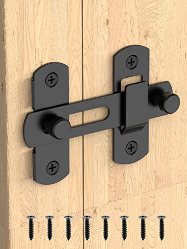 MeBantoo Sliding Barn Door Lock, Stainless Steel Safety Flip Gate Latches & Door Bolt Locks for Wine Cabinet, Bathroom, Outdoor, Garage, Garden, Closet (Black, 1 Pack)