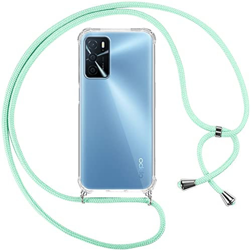 Pnakqil handyband Hülle für Oppo A16/A16s/A54s 6.52, Handyhülle mit Band Kordel Necklace Schnur Airbag Anti-Fall für Oppo A16/A16s/A54s Weich Silikon Cover mit Kette zum umhängen, Grün