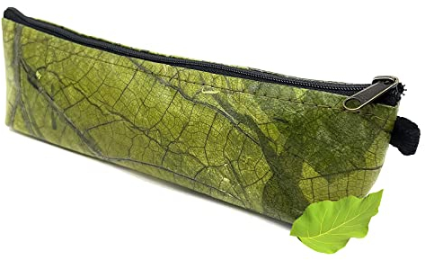 NELUHA Federmäppchen klein aus Teakblättern, vegan nachhaltig Leder Alternative - Federtasche, Kosmetiktasche Stifttasche Schminktasche (Grün)
