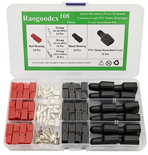 108Pcs Quick Disconnect Terminals Connectorsterminals Red Black 15/30/45AMP Power Connector Battery Plug with PVC Flame Retardant Connector Sleeve Cover