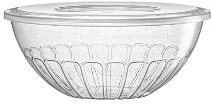 Decorline - Set de 3 Bols Saladier rond à fruits avec Couvercles | en Plastique Re-utisable incassable et avec BPA | diamètre 25 cm, capacité 2,5 litres - Pailleté Argenté