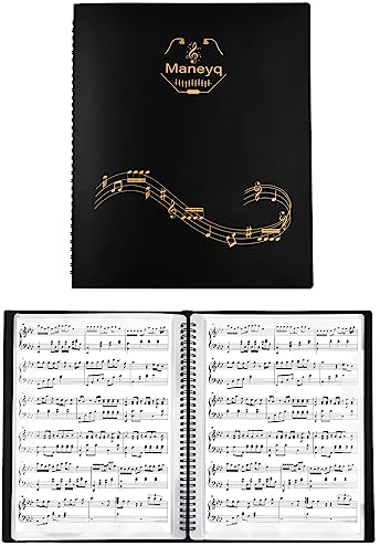 Musik Datei Ordner A4, Notenhefter Klavier Schwarz mit 30 Blätter/60 Seiten Transparent, Wasserdicht Musik Dokumentenmappe Halter, Ordner A4 Noten für Notenblätter Musiker Anfänger,Notiz ohne Entnahme