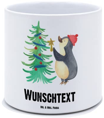 Mr. & Mrs. Panda Personalisierter XL Blumentopf Pinguin Weihnachtsbaum - Personalisierte Geschenke, Winter, Weihnachtsdeko, Personalisierter