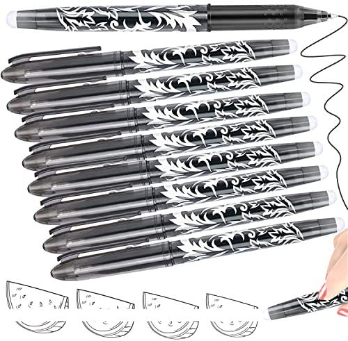 Artbiu 8 Erasable Pens Black Eraser Pen, Rub Out with Rubbers on the End, Pen Eraser, Gel that Out, Gel Ink Pen for Writing