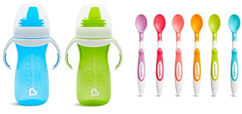 Munchkin Gentle Transition Baby Cup, Babies & Toddler Sippy Cups with Handles & Lids, BPA Free Non Spill Cup & Soft Tip Toddler & Baby Spoons, Baby Weaning Spoons Set with Ergonomic Handles