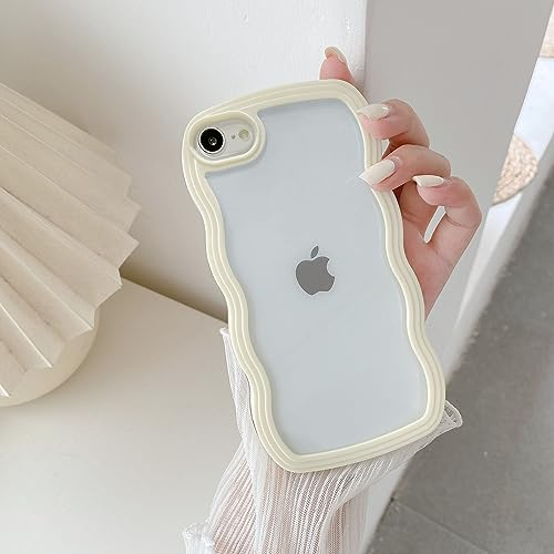 QLTYPRI Kompatibel mit iPhone 7/iPhone 8 Hülle, Transparent Handyhülle Aesthetic Curly Case Frauen Mädchen Girls Süßes Wellen Design Silikon TPU Bumper Schutzhülle - Gelb