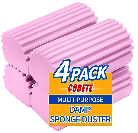 COBETE Damp Clean Duster Sponge,4pack Magic Sponge Eraser,Reusable Damp Dusting Sponge Household Cleaning for Blinds, Glass, Baseboards,Radiators,Window Track Grooves(Pink)