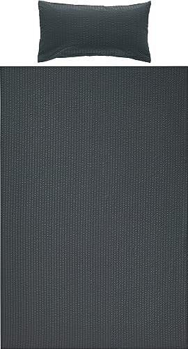 Erwin Müller Seersucker Bettwäsche Uni Rosenheim mit Hotelverschluss anthrazit Größe 40x80 cm / 135x200 cm - für die warme Jahreszeit, bügelfrei, atmungsaktiv