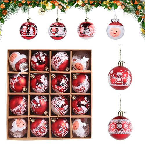 shallyong Weihnachtskugeln Kunststoff Christbaumkugeln Set, 16 Stück Weihnachtsbaum Kugeln, Personalisierte Weihnachtskugeln mit Schlüsselband und Snowflake für Drinnen, Außenbereich Deko(6cm)