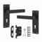 Golden Grace Victorian Straight Delta Door Handles Lever Lock in Matt Black with 64mm 3 Lever Lock Set - 150mm x 40mm Backplate