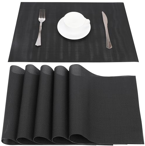 Belle Vous 6er Pack Schwarze Tischsets - rutschfeste und abwaschbare Platzdeckchen - Tischuntersetzer - Hitzebeständige und wasserfeste Platzsets - Für Küche und Esszimmer