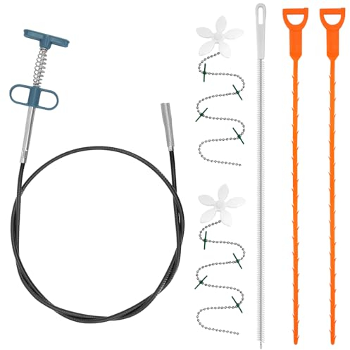 FIHODONE 6 Pièces Furet Deboucheur Canalisation,Goupillon Réutilisable Brosse Nettoyage Salle de Bain,Attrape Cheveux Douche,Deboucheur Canalisation Professionnel pour Wc,Evier,La Cuisine