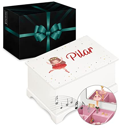 Maverton personalisierte Musik Schmuckdose mit Aufzieh-Spieluhr - Schmuckkästchen Ballerina - Musikspieldose für Mädchen zur Geburt - zum Geburtstag - zu Weihnachten - ohne Schublade - Tänzerin