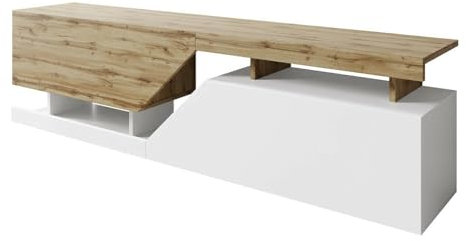 Comfivo Meuble TV Utica 102 Stratifié Blanc + Wotan chêne