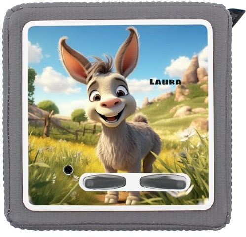 yabaduu Schutzfolie Süße Tiere kompatibel mit Toniebox Lauscher Station Aufkleber personalisierbar Zubehör für Kinder Spielzeug passgenau selbstklebend Y031 (Nr. 49 Esel, Mit Wunschname)