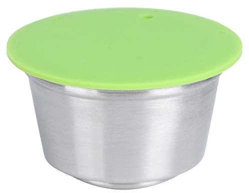 Kaffeekapseln aus Edelstahl, Nachfüllbarer Kaffeekapselbecher mit Silikondeckel, Wiederverwendbare Kaffeekapseln, Passend für Kaffeemaschine (GREEN)