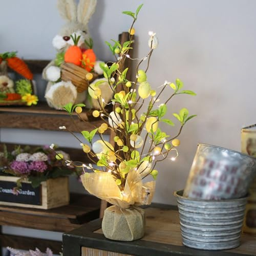 45 cm Osterbaum mit LED-Licht, Osterei-Zweig-Baum für Tische, dekorativer Osterbaum, Schreibtisch-Ornamente (2)