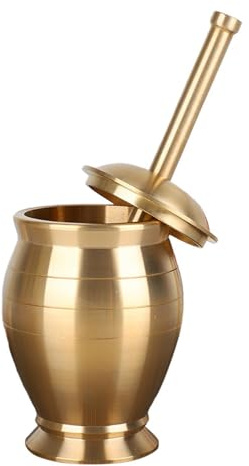 YWJLQH Mortero Manual de Cobre Bowl para Hierbas Picador de Especias con Base Antideslizante y Tapa Sellada Adecuado para Cocina