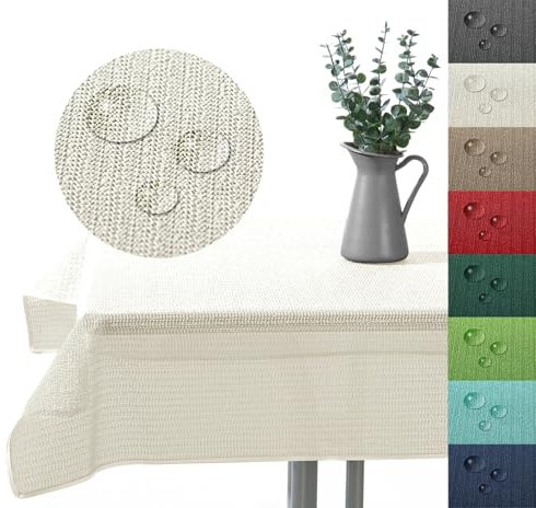 Outdoor Tischdecke Gartentischdecke wasserfest wetterbeständig rutschfest waschbar Outdoortischdecke Weichschaum Garten Balkon Camping Party Tischdeko Typ883 Creme 130x220 cm eckig