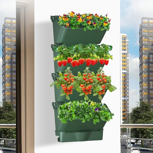 WMYYLX Vaso verticale per piante da parete, Fioriera, 4 pezzi, verticale da giardino, impilabile, con bacino d'acqua, per balcone, decorazione della casa del giardino