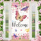 Willkommen Frühling Tür Abdeckung Schmetterling Tür Banner Dekorationen Sakura Blumen Haustür Abdeckung Saisonal Frühling Sommer Veranda Banner Schild Foto Hintergrund für Indoor Outdoor Party Decor