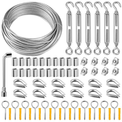 CLIUNT Garden Wire for Climbing Plant, 35M/2mm Durable Stainless Steel Cable Wire Kit, Turnbuckles Wire Tensioner Kit, Vine Eyes for Climbing Plants, Hanging String Lights