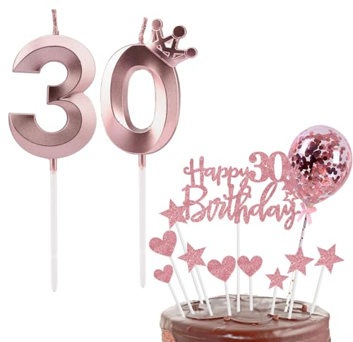 Bolosa 30 Geburtstag Deko, Geburtstagskerzen Zahlen 30, 30 Geburtstag, Tortendeko 30 Geburtstag Mann Frau, Kerzen Geburtstag für 30 Geburtstag Party Dekoration(Roségold 30)