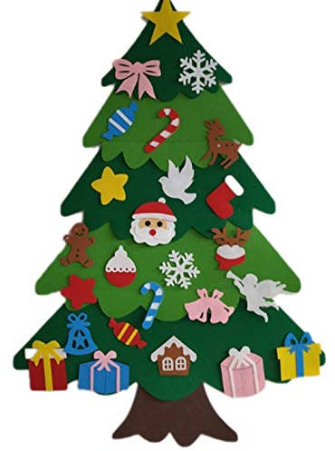 Epodmalx Kreative Filz Weihnachten für Kinder 3.2Ft DIY Weihnachtsbaum mit Kleinkindern 25 StüCke Ornamente für Kinder Weihnachten Geschenke HäNgen Hause TüR Wand Weihnachten Schmuck