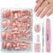 DMQ French Tip Press On Nails, 240Pcs Square French False Nails Short, Nude Color Stick on Nails with Glue, Full Cover Glue on Nail Tips for Women Girls Nail Art Decorations