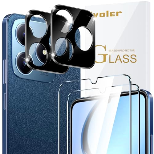 ivoler 2 Piezas Cristal Vidrio Templado Protector de Pantalla para Realme C63 / Realme C61, con 2 Piezas Protector de Lente de Cámara, 9H Dureza, Antiarañazos, Sin Burbujas